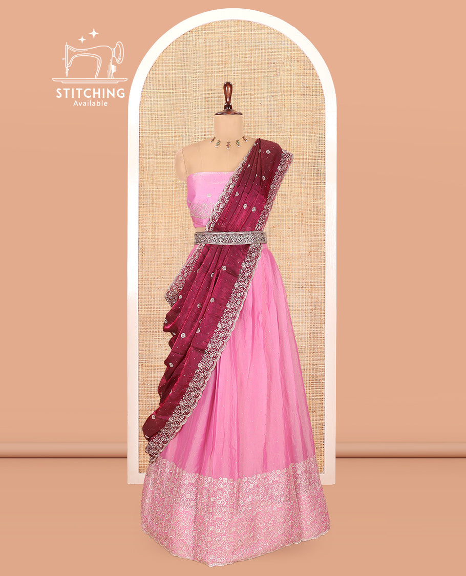 Gajri Pink Moss Organza Half-Saree