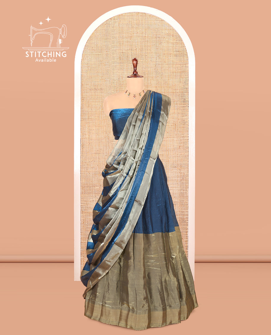 Peacock Blue Velvet Organza Half-Saree