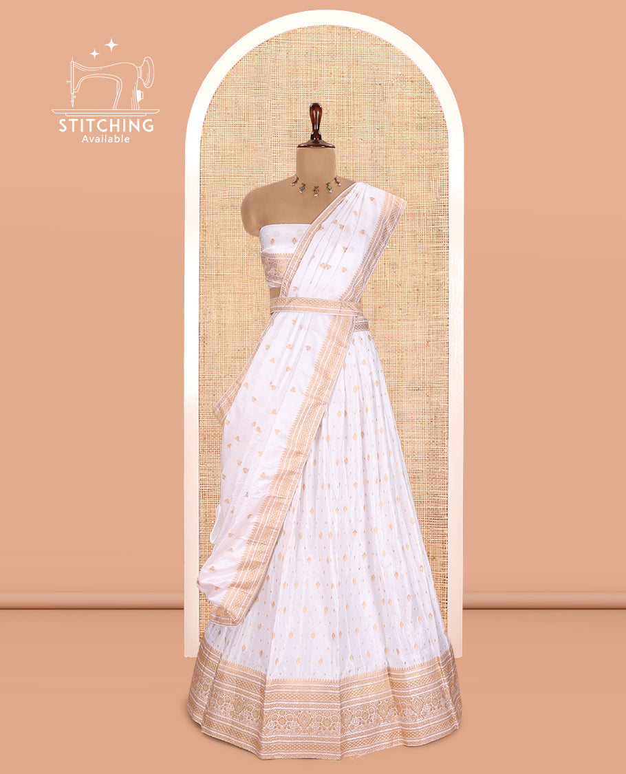 Milk White Semi-Silk Half-Saree