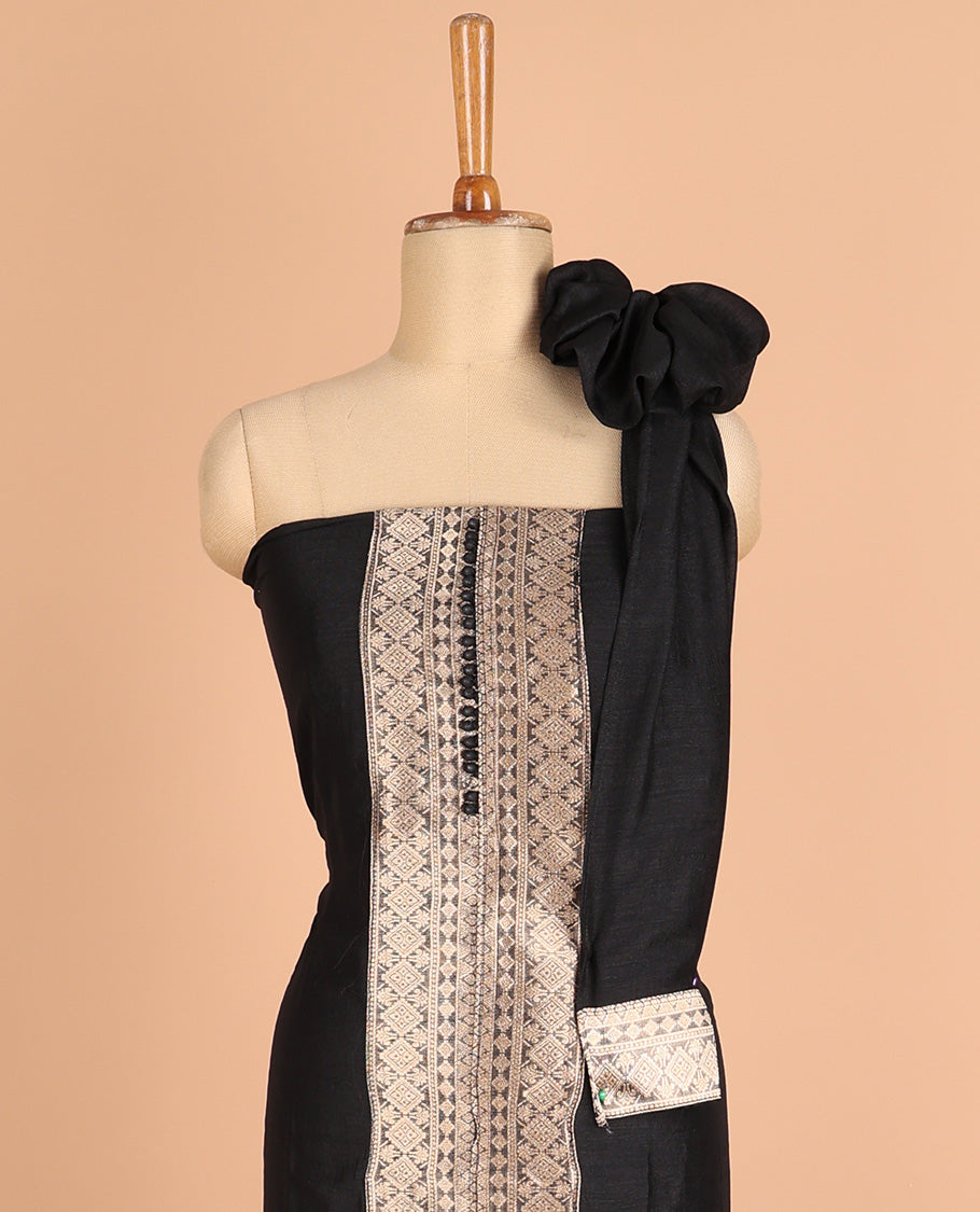 Black chudidhar material vichitra silk neck zari border with bum bum work , santoon material pants & double side border vichitra silk dupatta