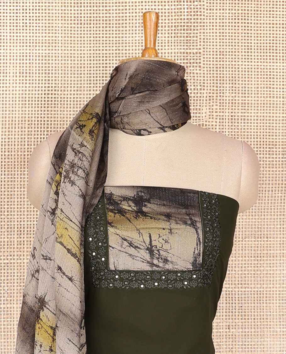 Green Fox georgette sequins embroidery top chudidhar material set with slub silk with lining pant & digital print, tussle dupatta