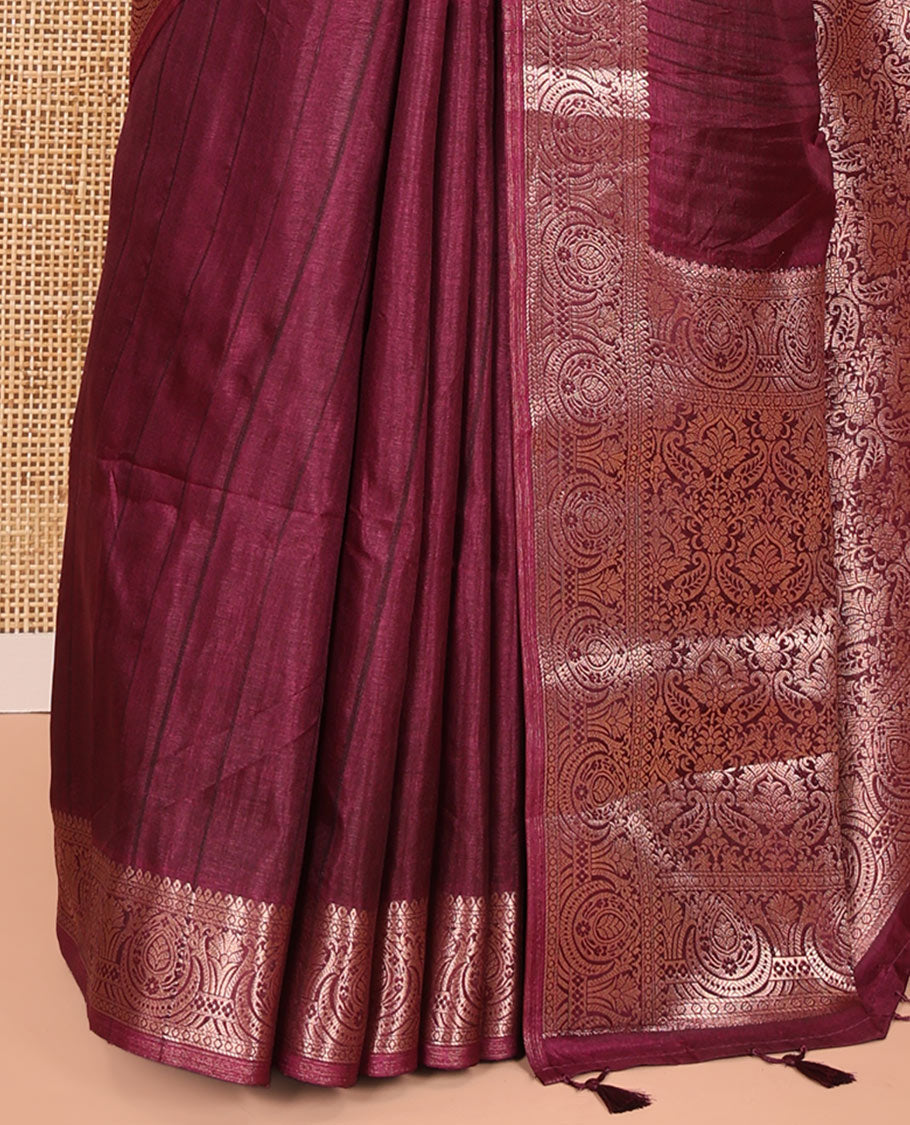 Purple Fancy Tussar Saree, Intricate Border, Grand Pallu, a Printed Blouse, Matching Brocade Blouse