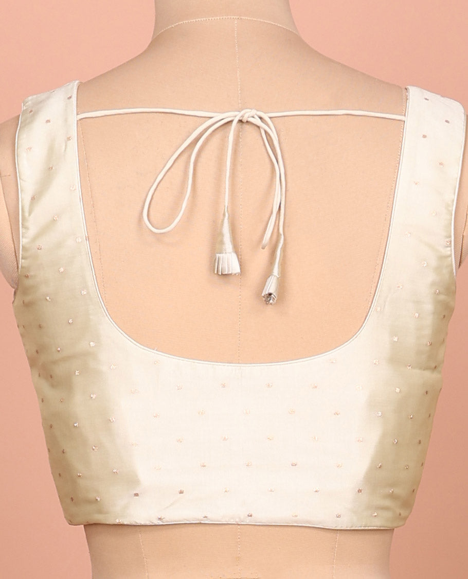 Cream buttas front-back round-neck sleeveless readymade blouse