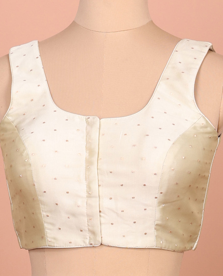 Cream buttas front-back round-neck sleeveless readymade blouse
