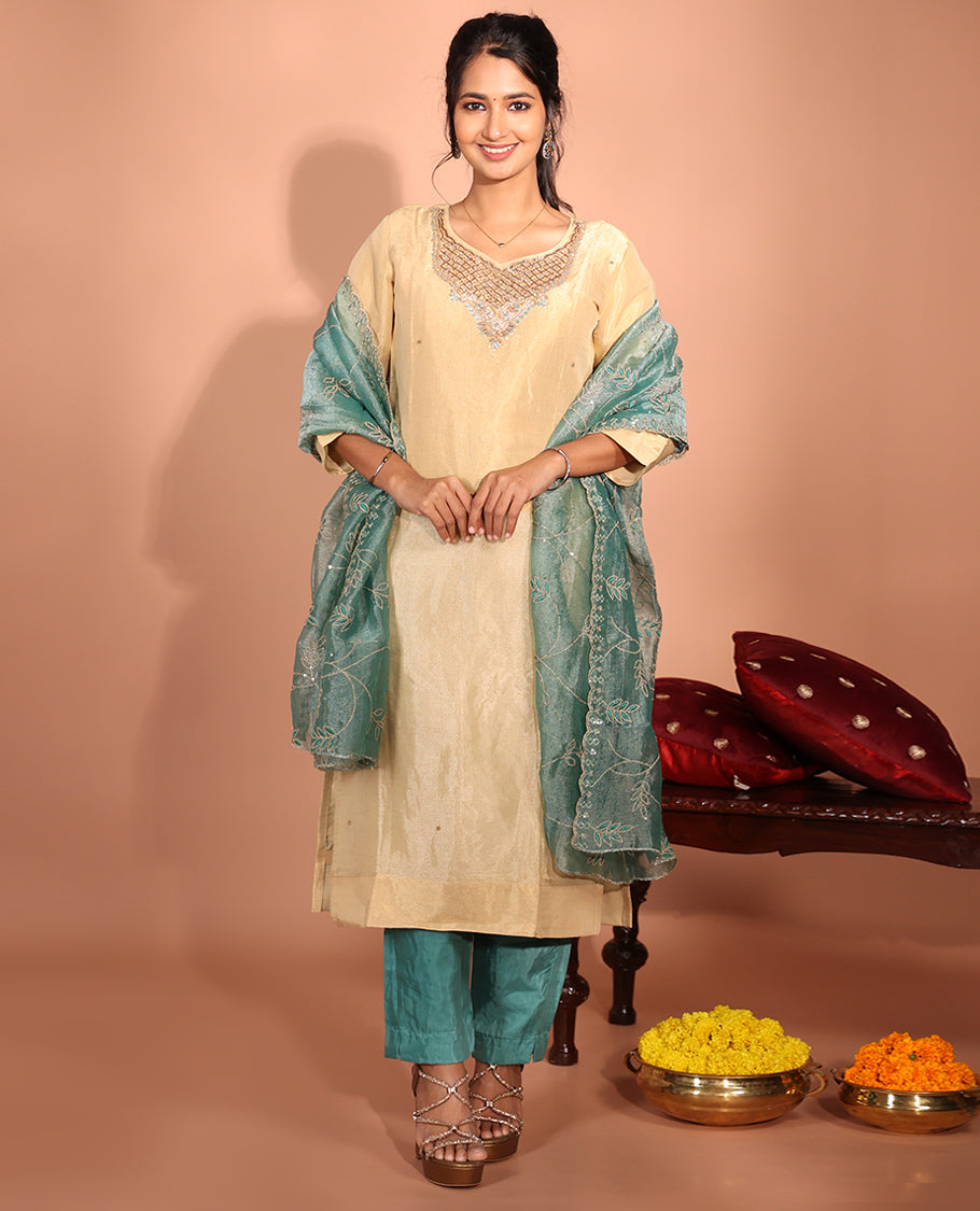 Sandal Tissue Embroidered Readymade Suit