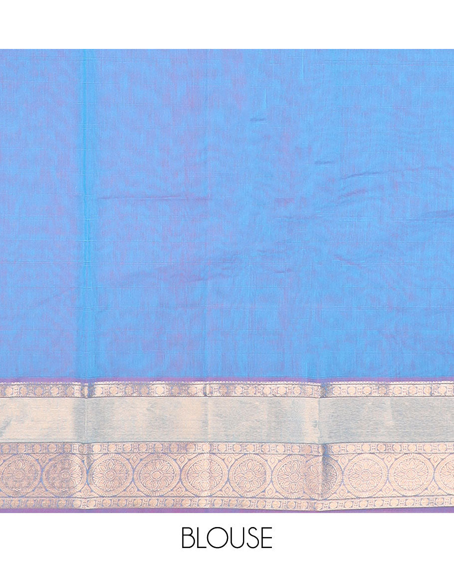 Sea green motifs silk cotton saree with contrast zari design border & ogee design pallu