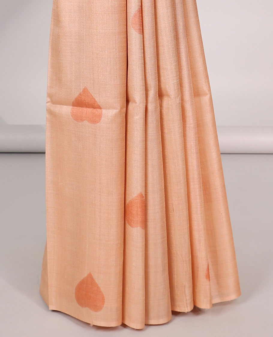 Borderless Orange all over heart motifs tussar saree