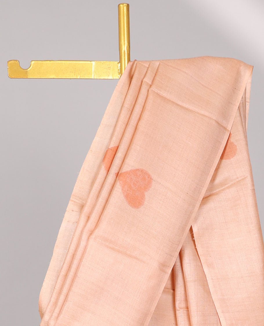 Borderless Orange all over heart motifs tussar saree