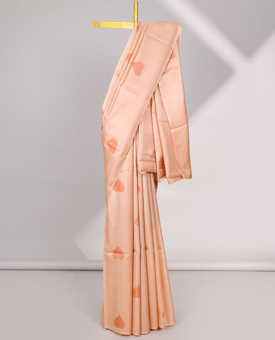 Borderless Orange all over heart motifs tussar saree