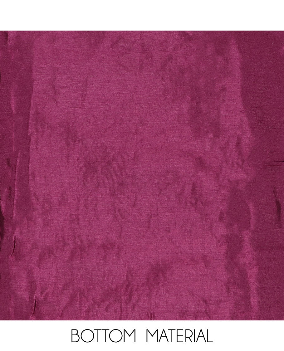 Wine material chudidar set, thread embroidered top, plain bottom, and thread embroidered scallop dupatta