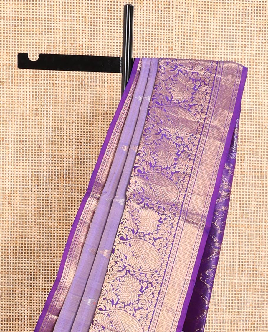 Lavender paisley design uppada saree with contrast intricate zari design border & checked floral design pallu