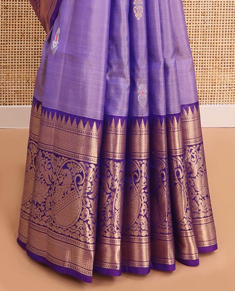 Lavender paisley design uppada saree with contrast intricate zari design border & checked floral design pallu