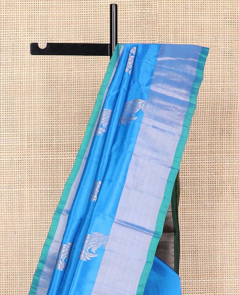 Blue motifs uppada silk saree with self zari border & ogee design pallu