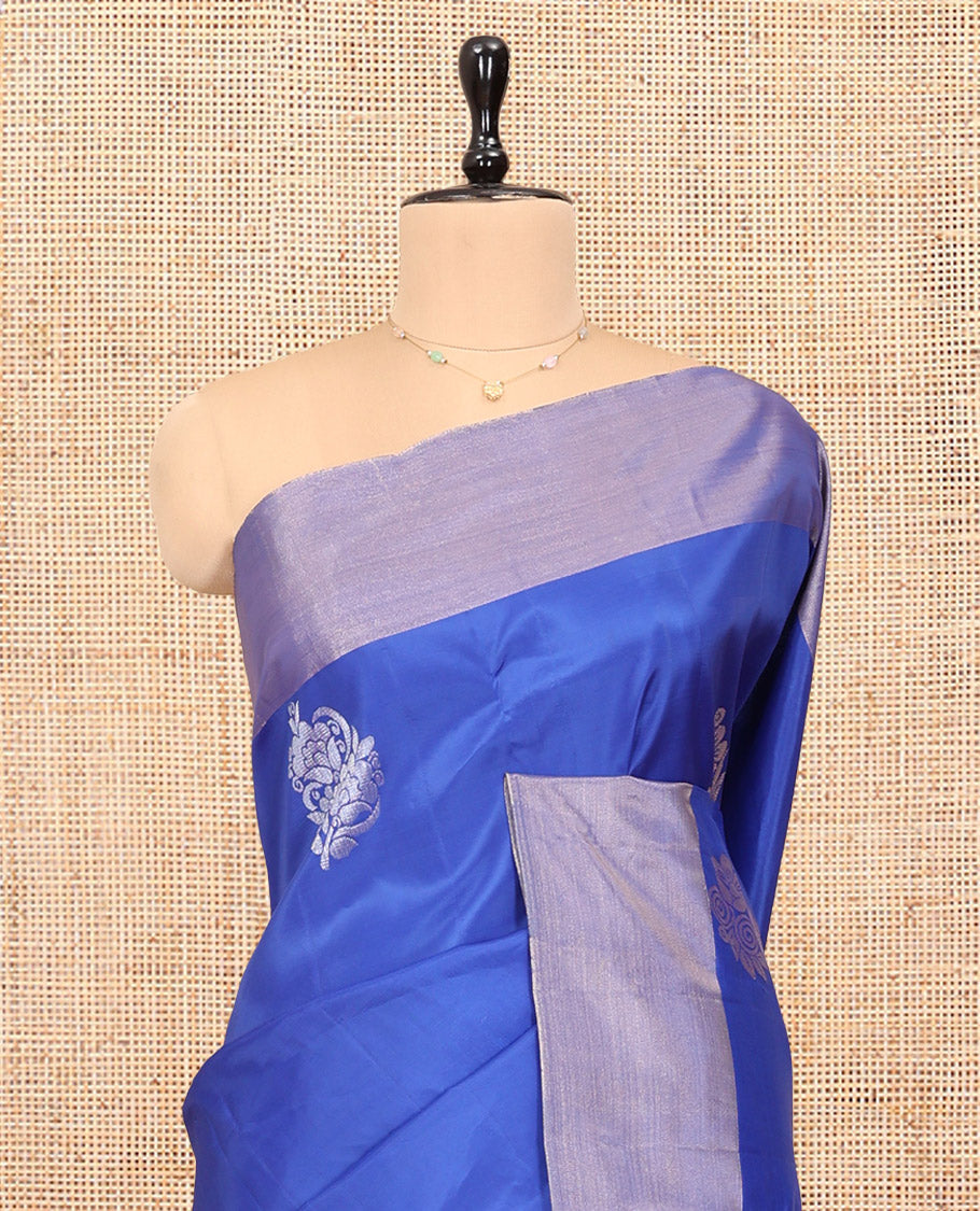Blue Semi Uppada Saree, Enthralled with Zari Buttas, a Bavanji Border, Contrast Intricate Pallu, and a Contrast Blouse