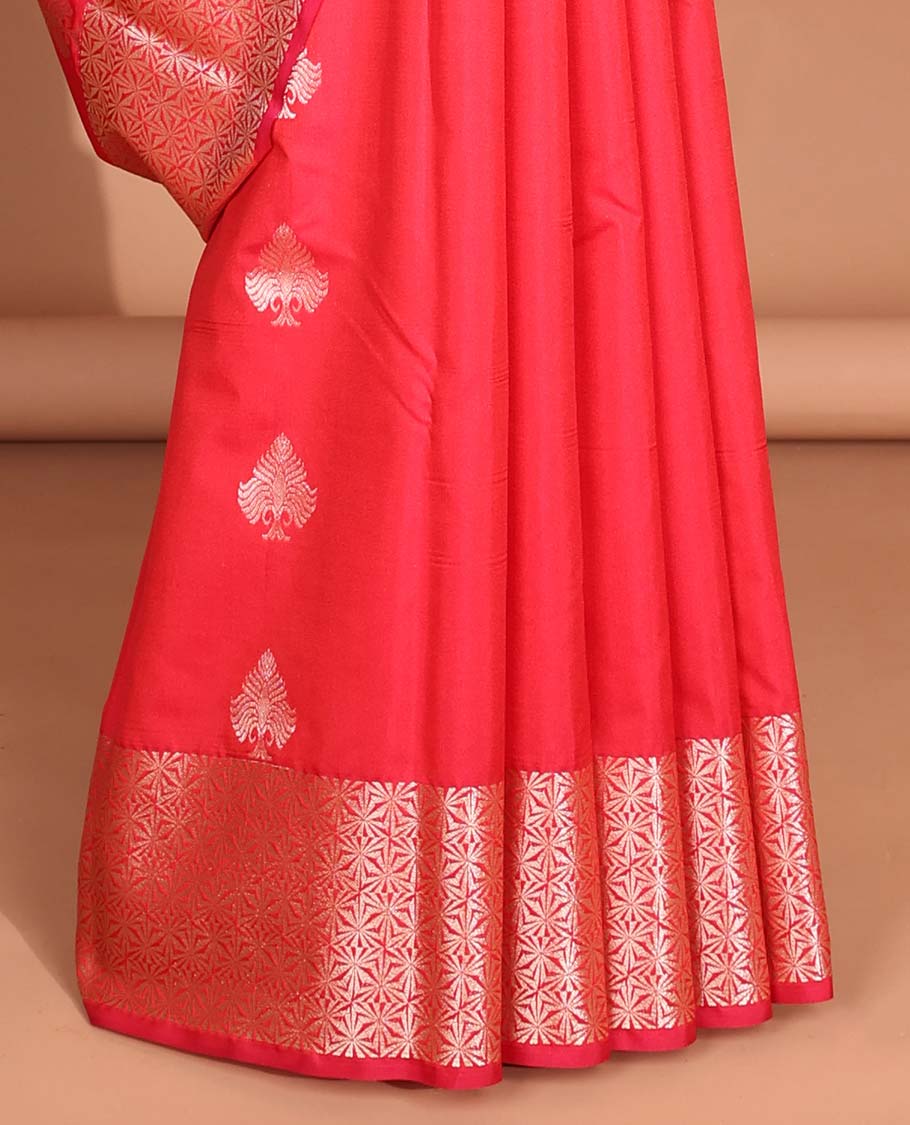 Red leaf buttas vasundhara elite silk saree with self intricate zari design border & leaf zari design pallu
