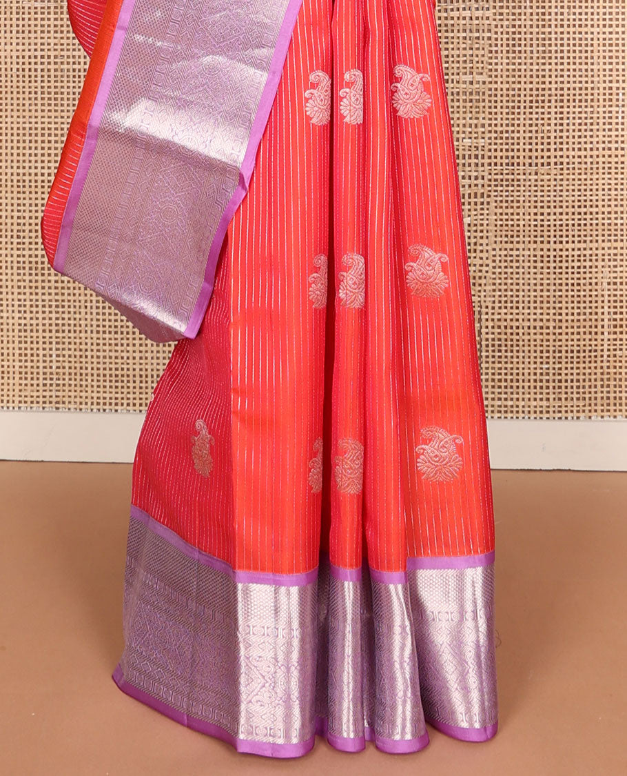 Red striped, buttas vasundhara elite silk saree with contrast zari design border & argyle design pallu
