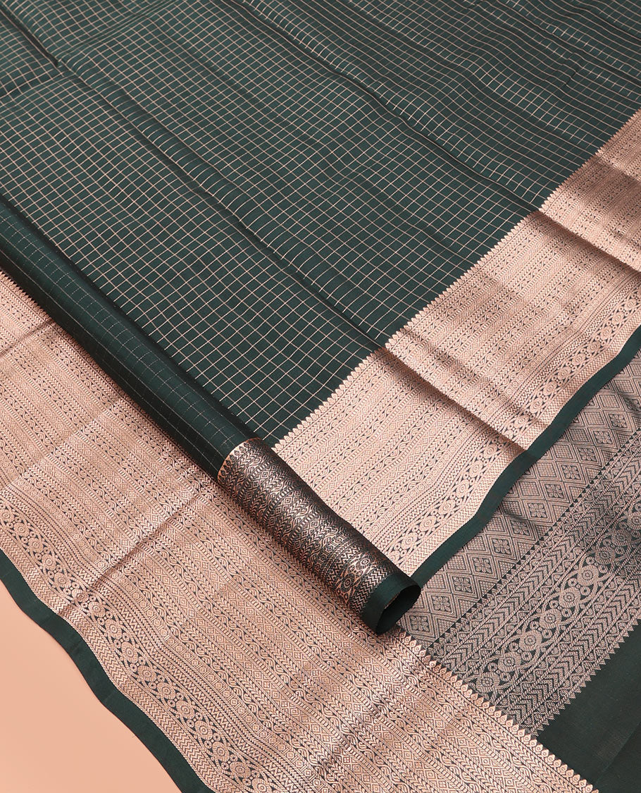 Green Checked Vasundhara Lite Silk Mix Saree, a Traditional Zari Border, Jaal Pallu, a Matching Blouse