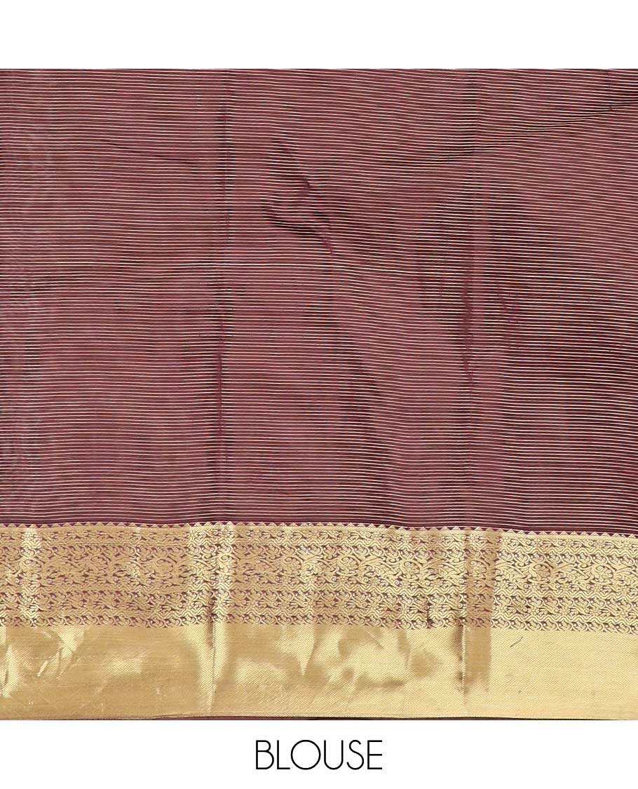 Green round zari buttas Vasundhara silk mix saree, contrast kodi visiry designs border, and pallu of intricate designs