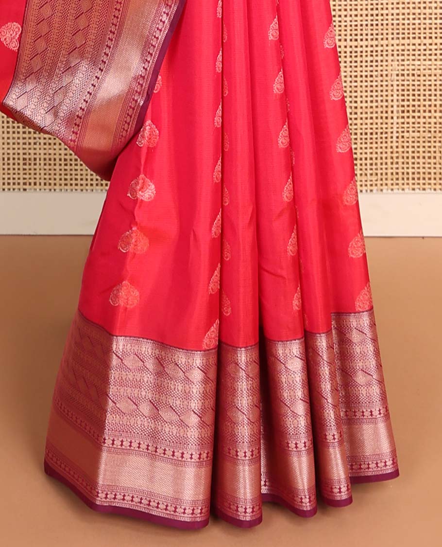 Red floral buttas vasundhara elite silk saree with contrast intricate zari design border & floral design pallu