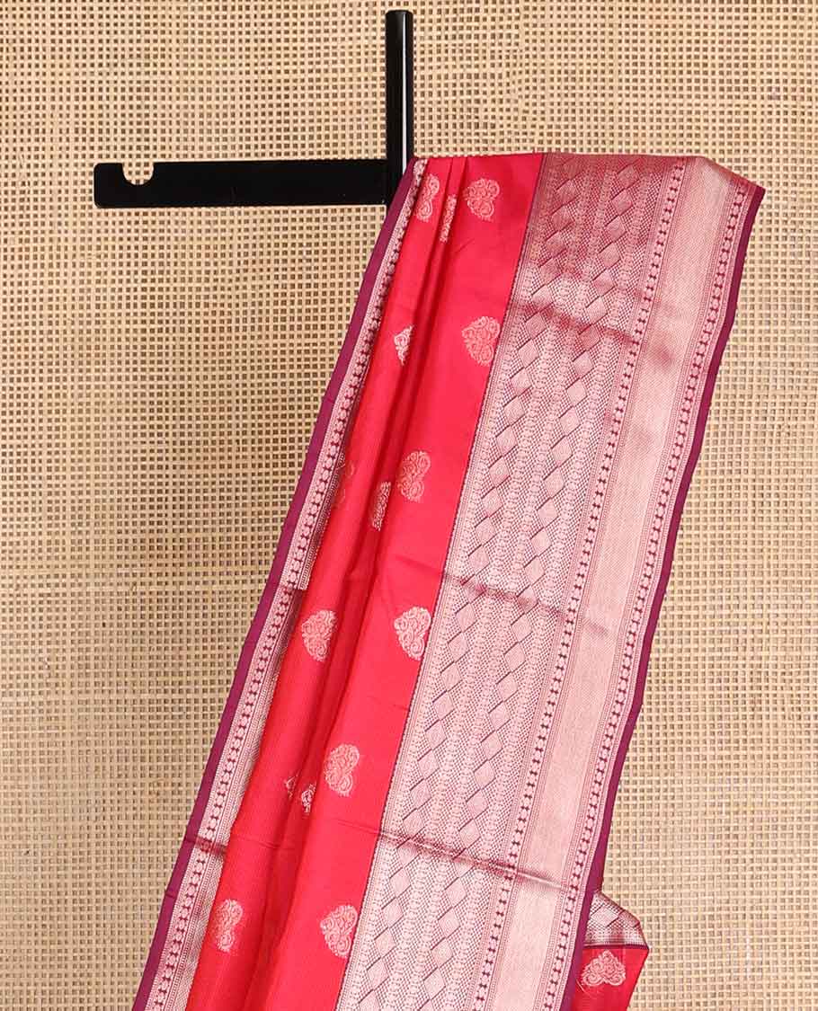 Red floral buttas vasundhara elite silk saree with contrast intricate zari design border & floral design pallu