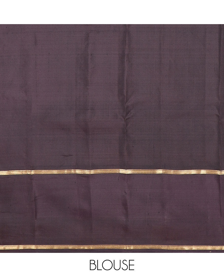 Rust zari buttas silk saree, contrast zari checked geometric patterned zari border & vanki pallu