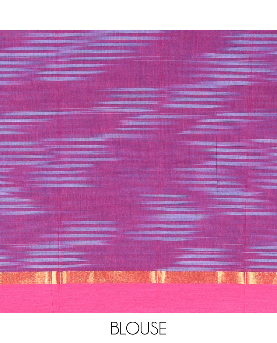 Blue IkatTextured Chirala Cotton Saree, a Contrast Border, Self-Pallu, and a Matching Blouse