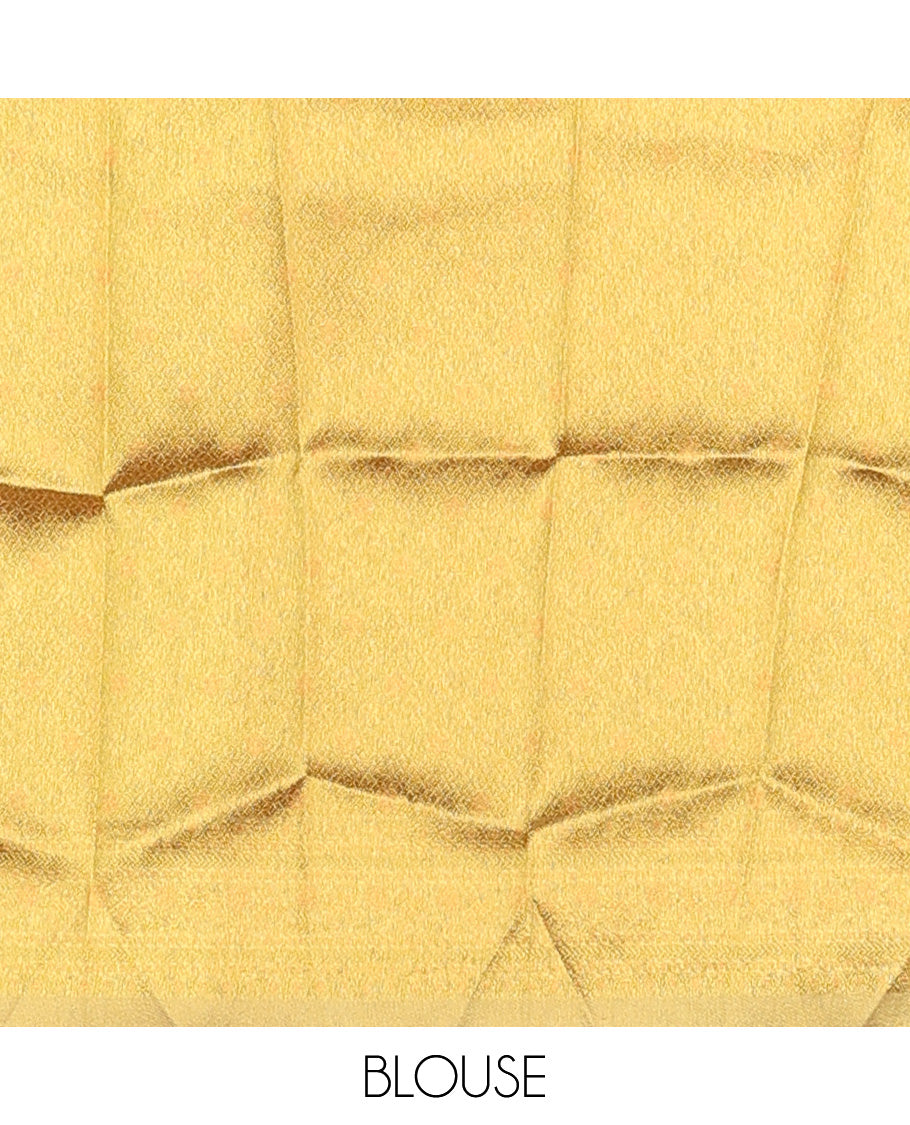 Pastel pink art silk half-saree, floral vine with contrast traditional border skirt, brocade blouse, scallop embroidered dhavani, and detachable belt