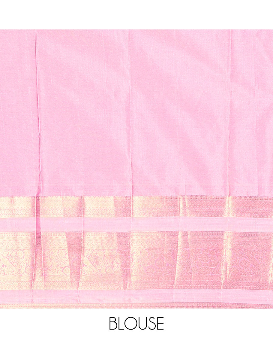 Purple zari buttas budget silk saree, contrast traditional zari varisai pettu border, and pallu of jaal design