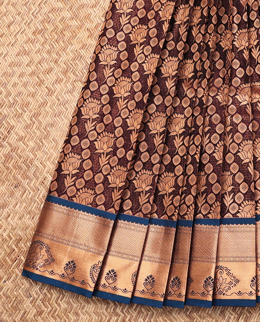Brown Budget Silk Saree, Accentuated with Jacquard, Complemented by Contrast Traditional Zari Border, Intricate Pallu, and a Contrast Blouse