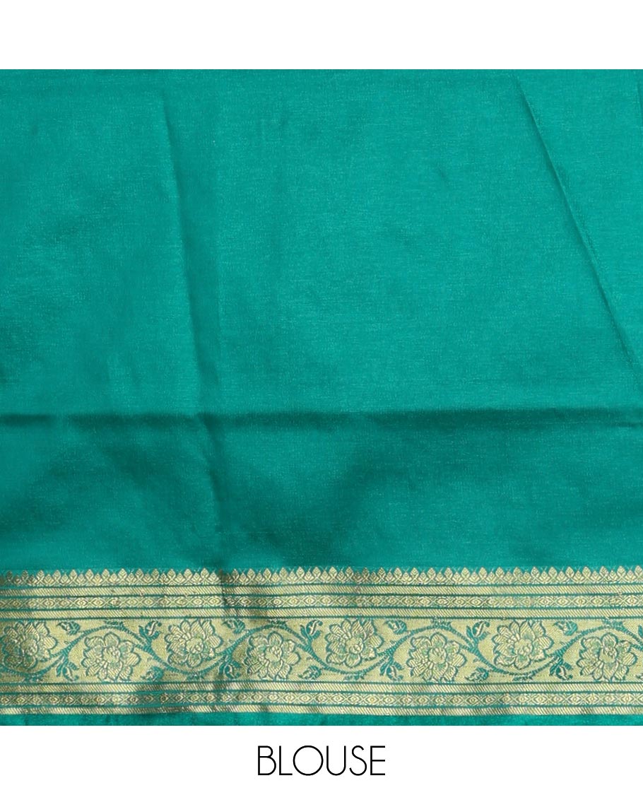 Orange buttas semi banaras nylon with contrast floral design border & floral jaal design pallu