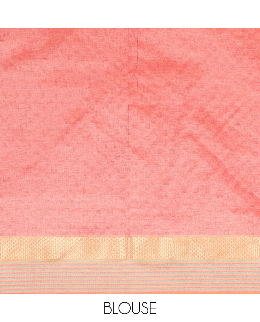 Purple checkered poly cotton saree with contrast zari design border & striped pallu