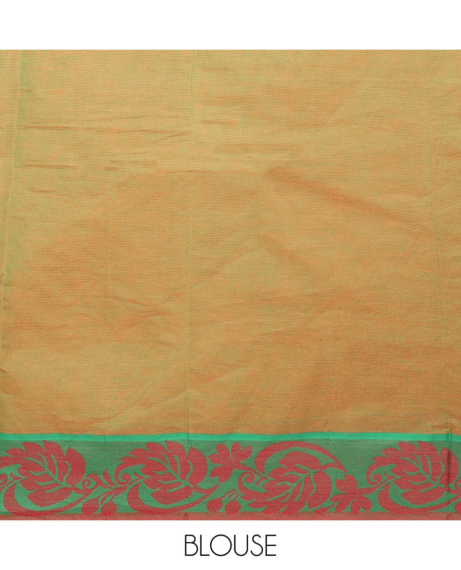 Orange floral design Coimbatore cotton saree, contrast floral & leaf design border & pallu of floral designs