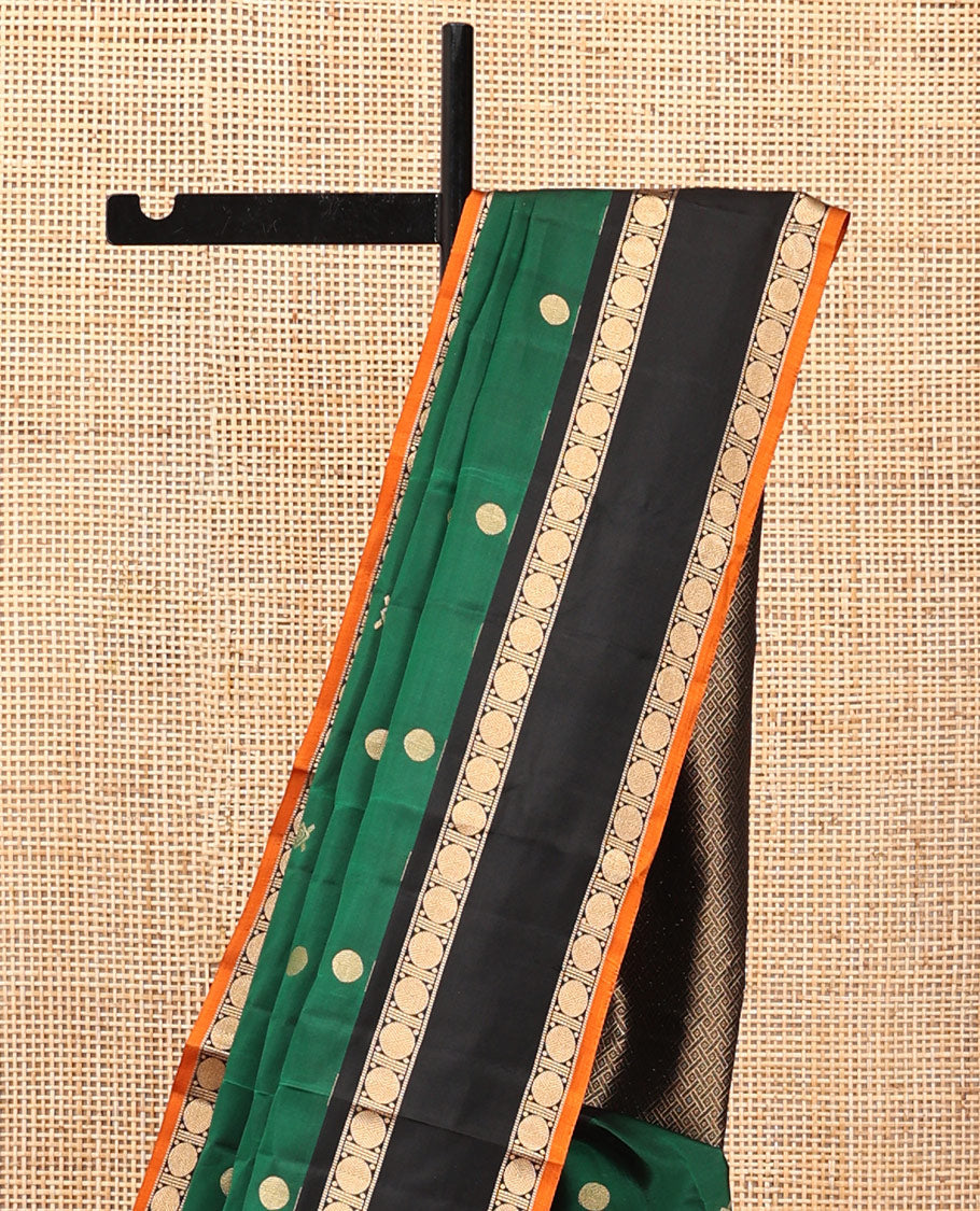 Green Buttas Vasundhara Lite Silkmix Saree, Contrast Rettai-Pettu Border, Contrast Blouse