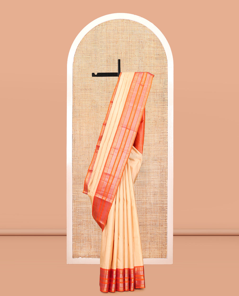 Sandal Manga-Chakra Buttas Vasundhara Silk Saree, Contrast Traditional Border, and Contrast Blouse