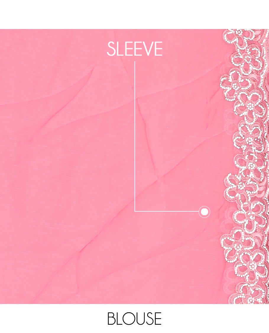 Pink vertically aligned Swarovski crystal stones embroidered designer saree, scallop thread woven flower stone work border