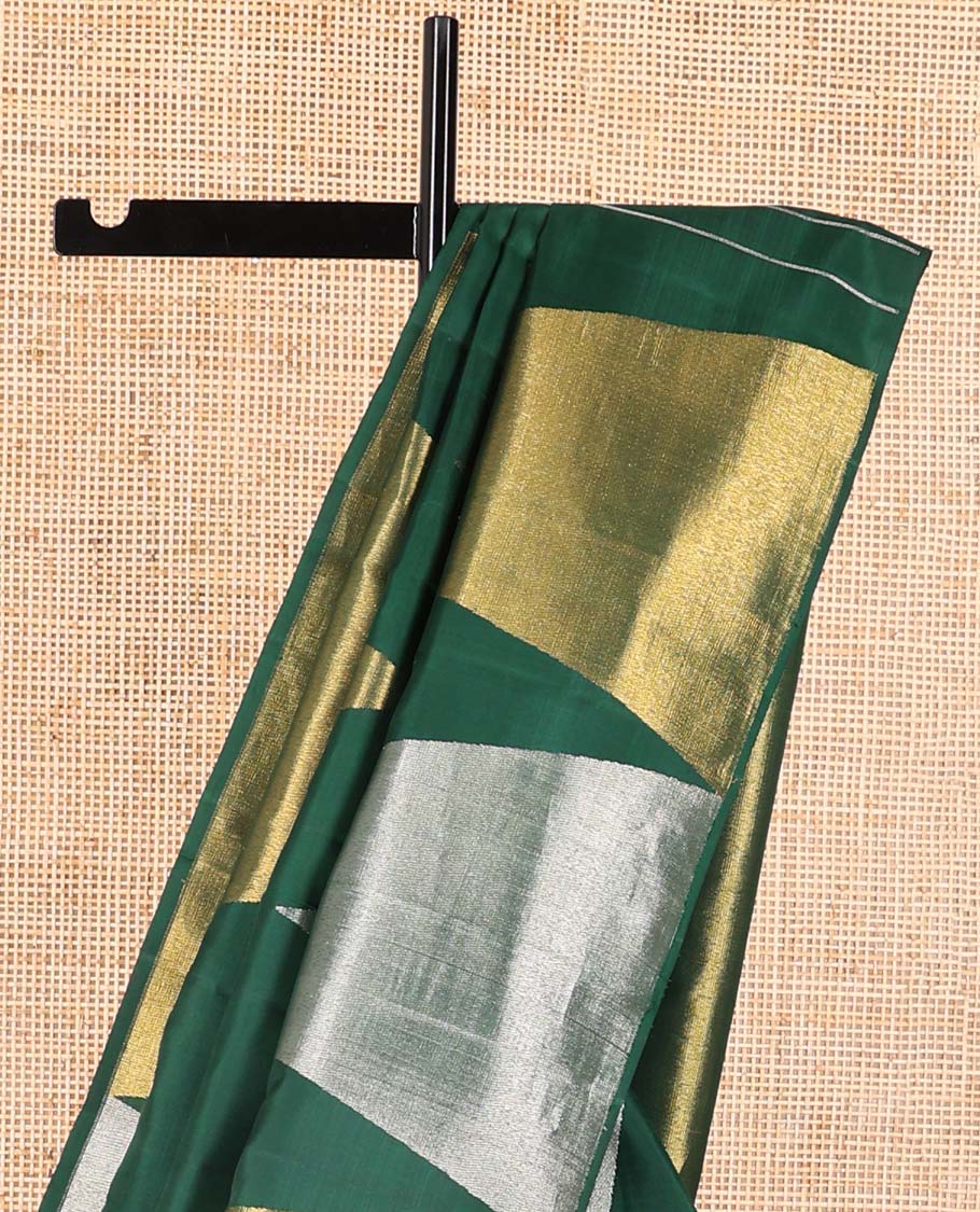 Dark green temple design kanchipuram designer silk saree with bhavanji design pallu