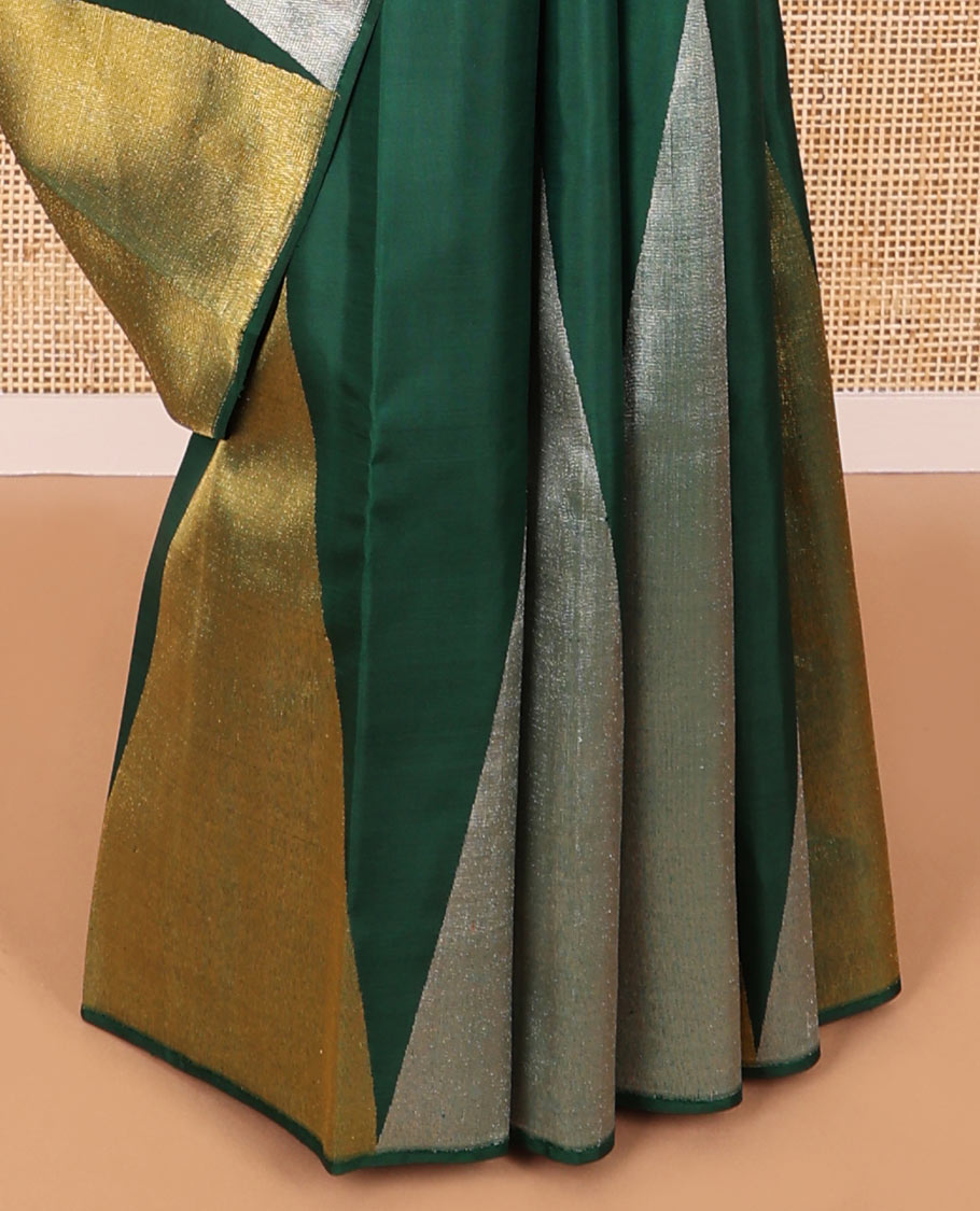 Dark green temple design kanchipuram designer silk saree with bhavanji design pallu