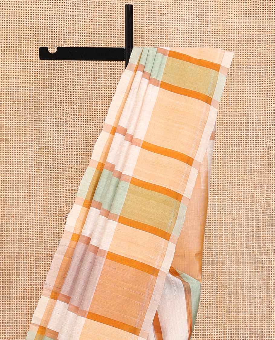Cream-Base Mayuri Soft Silk Saree, Delicately Woven with Multi-Color Stripes on Its Body, Complemented by a Sparse Pallu of Thazampoo Rekku Designs, and Paired with a Matching Blouse