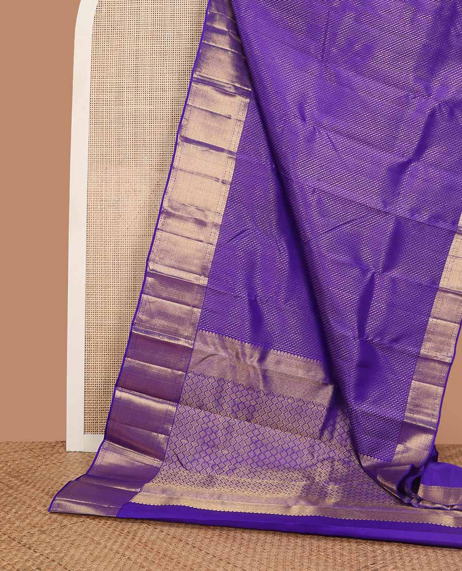 Violet jacquard design silk saree with self border of thilakam mokku, mayil kann design & zari design pallu
