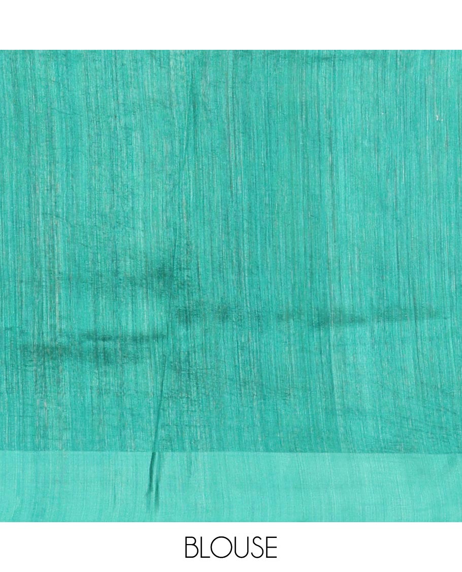 Multi-color checked tussar raw silk weaving saree with floral digital printed border