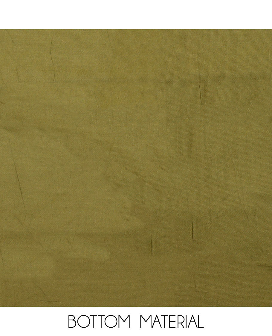 Orange material chudidar set, ikkat buttas with neck patch embroidered top, contrast plain bottom, and block printed dupatta