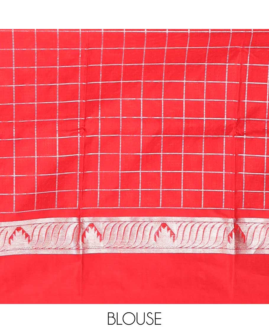 Orange checked, motifs venkatagiri silk saree with contrast intricate zari design border & argyle design pallu