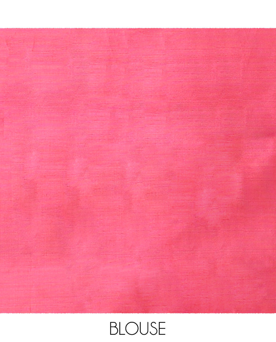 Borderless Mustard Banana Pith Saree Highlighted with Spade Buttas, Complemented by a Contrasting Pallu Steeped with Spade Buttas, and Paired with a Contrast Plain Blouse