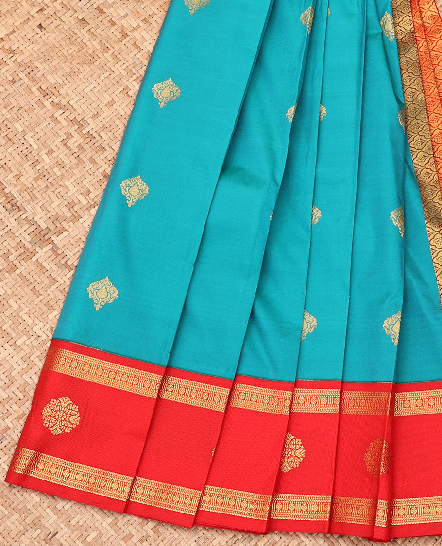 Blue Budget Silk Saree, Embellished with Zari Buttas, Complemented by a Contrast Traditional Zari Design Border, Grand Jaal Design Pallu, and Paired with a Contrast Blouse