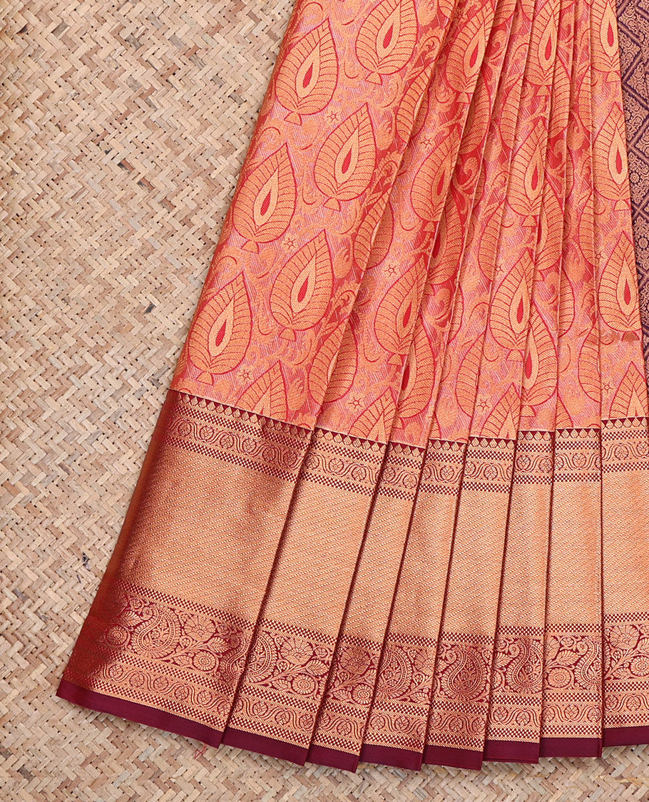 Orange Budget Silk Saree, Boldly Accentuated with Jacquard, Complemented by Contrast Traditional Zari Border, Grand Pallu, and a Contrast Blouse