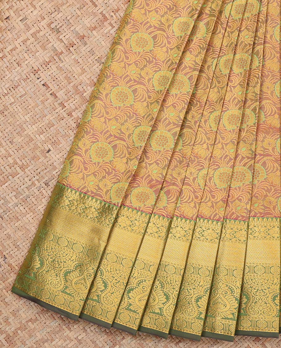 Pink Dual-Toned Budget Silk Saree, Graced with Floral Jacquard Design, Complemented by Contrast Traditional Zari Border, a Jaal Pallu and a Contrast Blouse