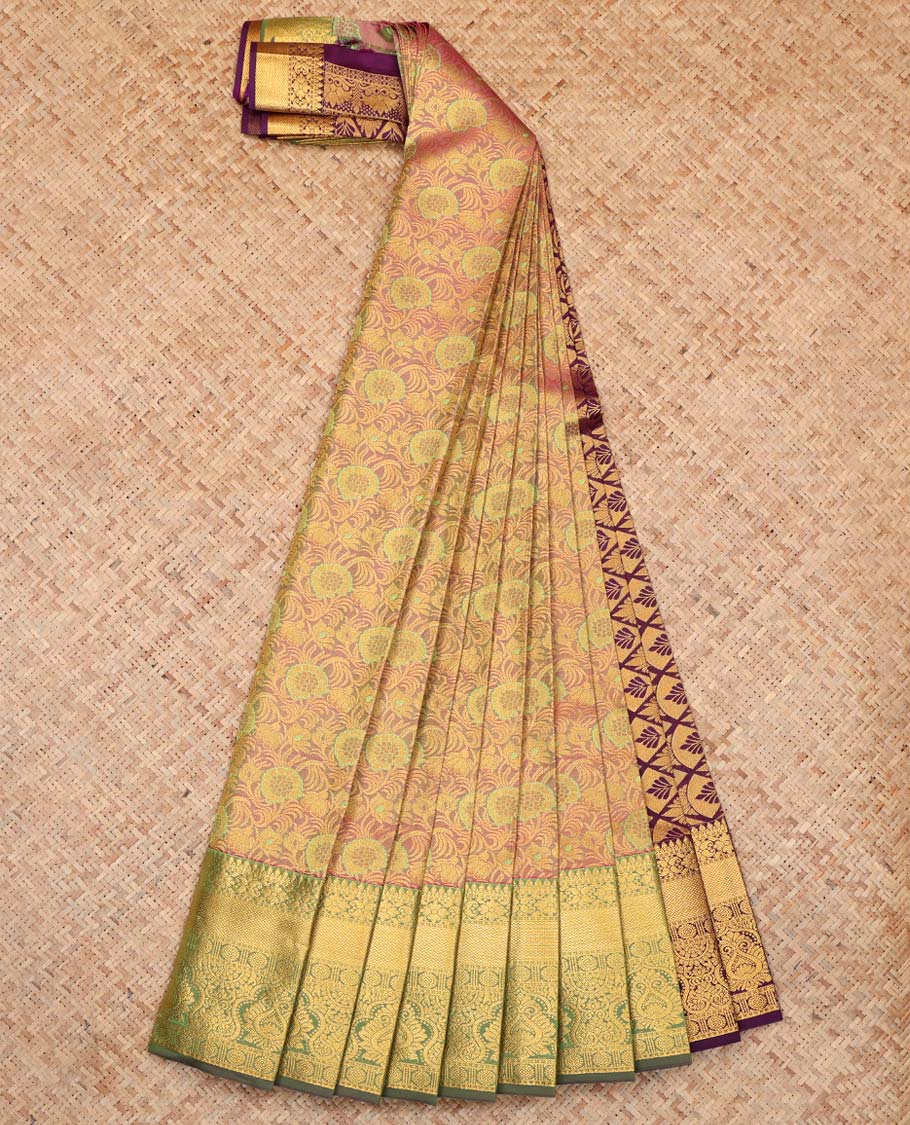 Pink Dual-Toned Budget Silk Saree, Graced with Floral Jacquard Design, Complemented by Contrast Traditional Zari Border, a Jaal Pallu and a Contrast Blouse