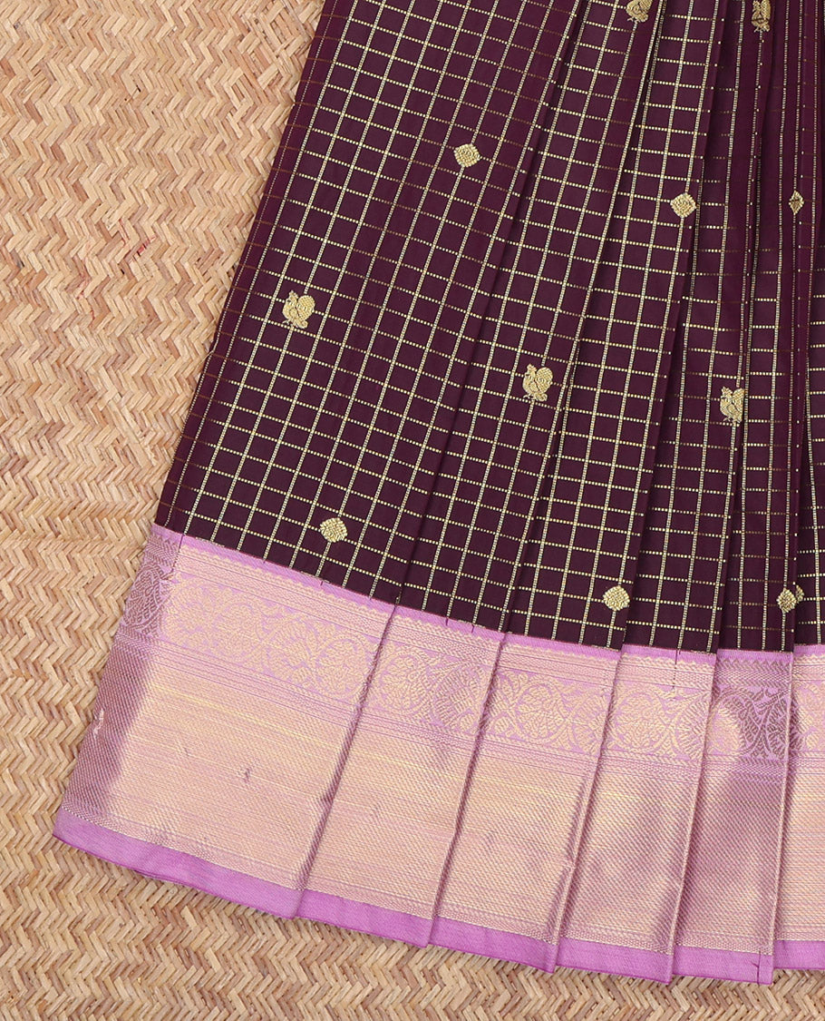 Purple Budget Silk Saree, Mesmerized with Zari Buttas and Checks, a Contrast Traditional Zari Rettai Pettu Border, Grand Pallu, and a Contrast Blouse