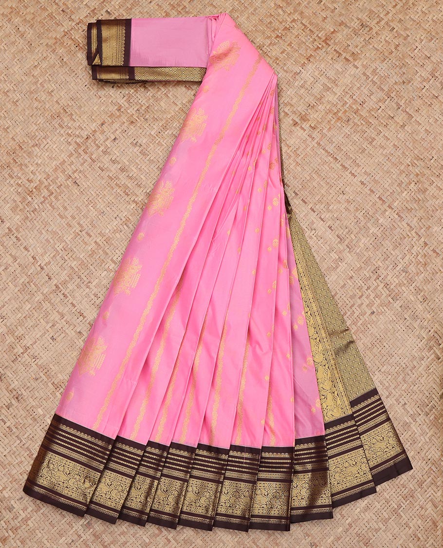 Pink Traditional Zari Design Budget Silk Saree