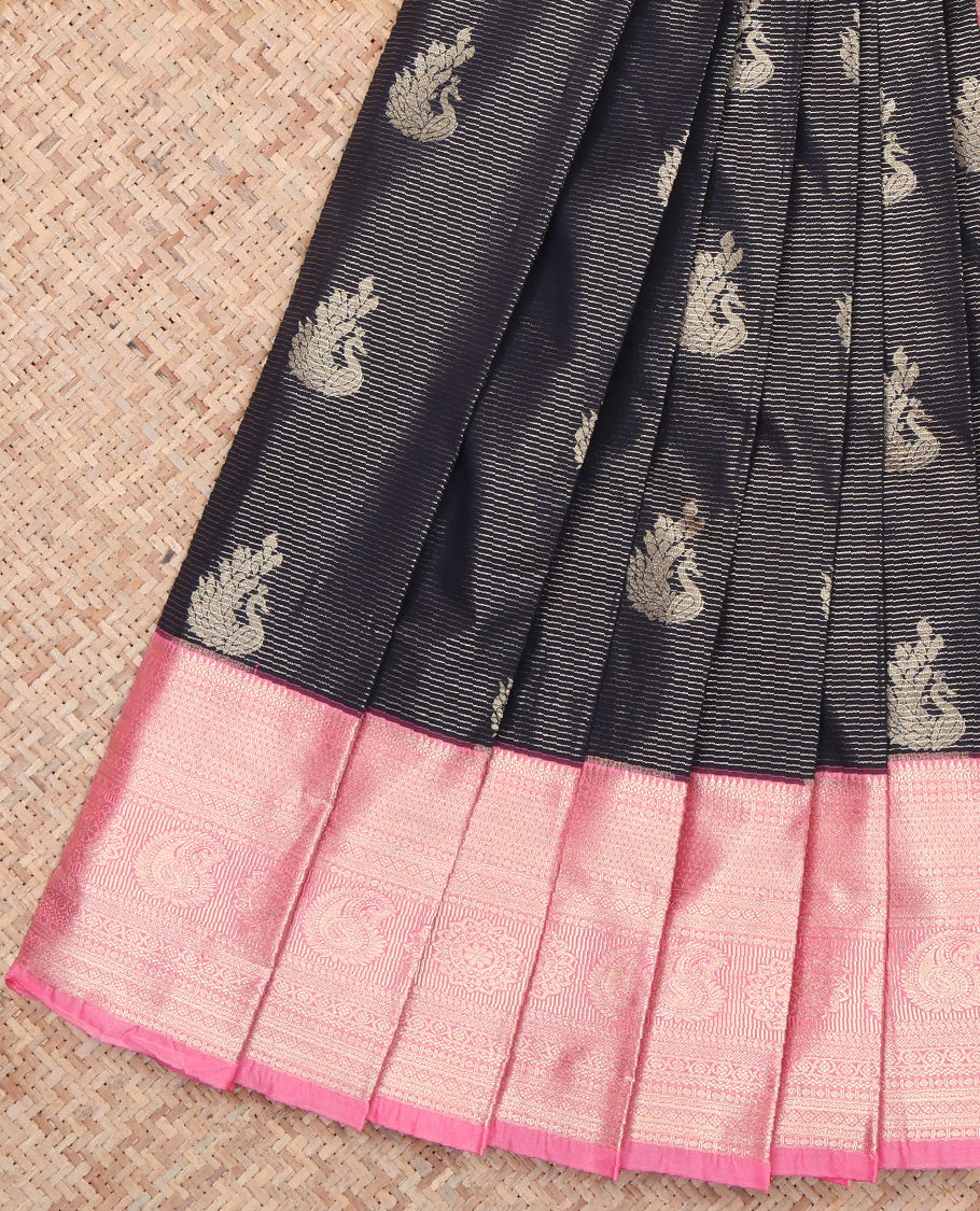 Blue Zari Butta and Stripes Budget Silk Saree